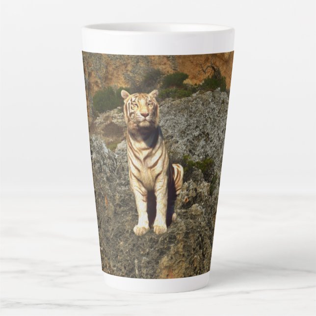 Caneca De Café Latte Olhar para o Tigre Branco (Frente)