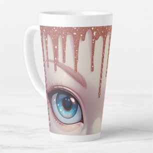 Caneca De Café Latte Olhos Azuis Fantasia Com Gotejamento
