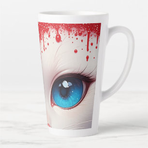 Caneca De Café Latte Olhos Azuis Grandes e Fofos Surreais