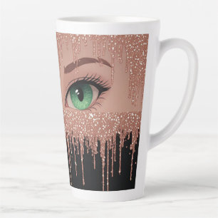Caneca De Café Latte Olhos de Fantasia com Rosa Dourado Gotejando