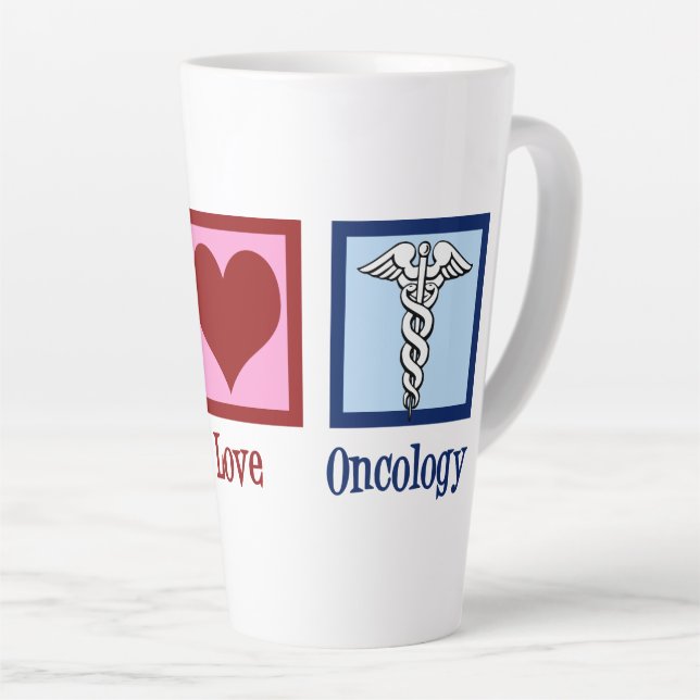 Caneca De Café Latte Oncologista Peace Love Oncology Office (Ângulo direito)