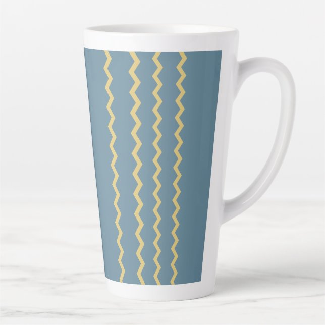 Caneca De Café Latte Onda Teal  Ondas Douradas  (Direita)
