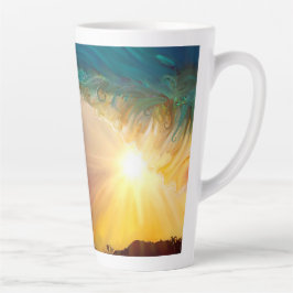 Caneca De Café Latte Onda tropical brilhante quebrando ao pôr do sol