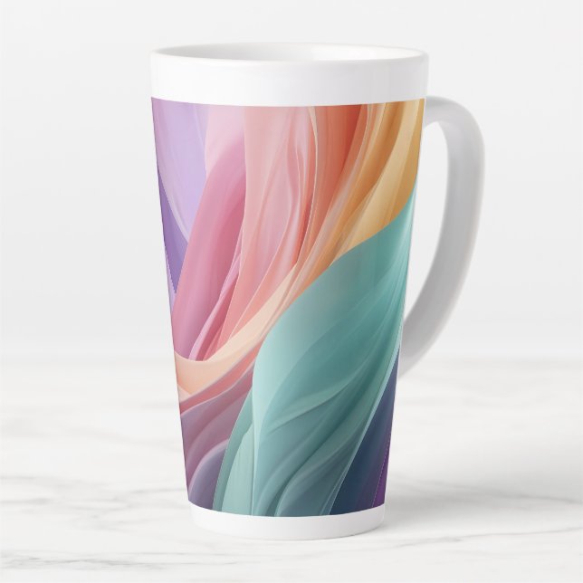 Caneca De Café Latte Ondas Abstratas de Tecido Pastel (Ângulo direito)