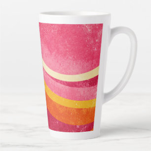 Caneca De Café Latte Ondas Cor-de-Rosa Retro – Fundo Ondulado Vintage