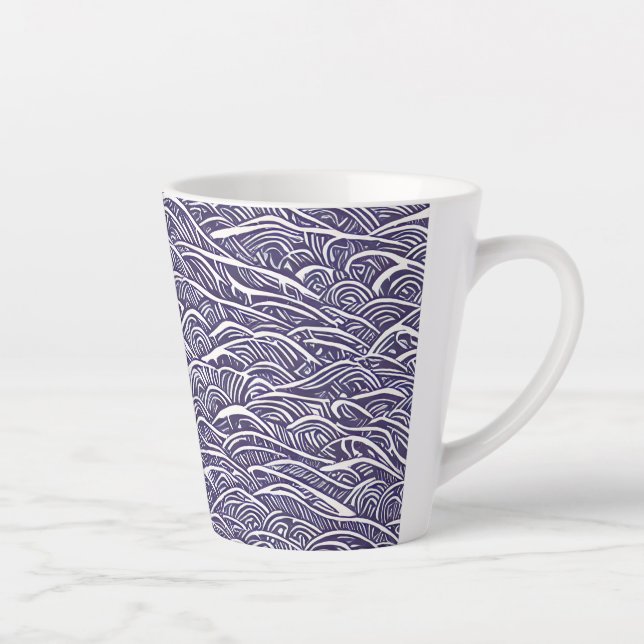 Caneca De Café Latte Ondas e Surfs do Linocut Havaiano (Direita)
