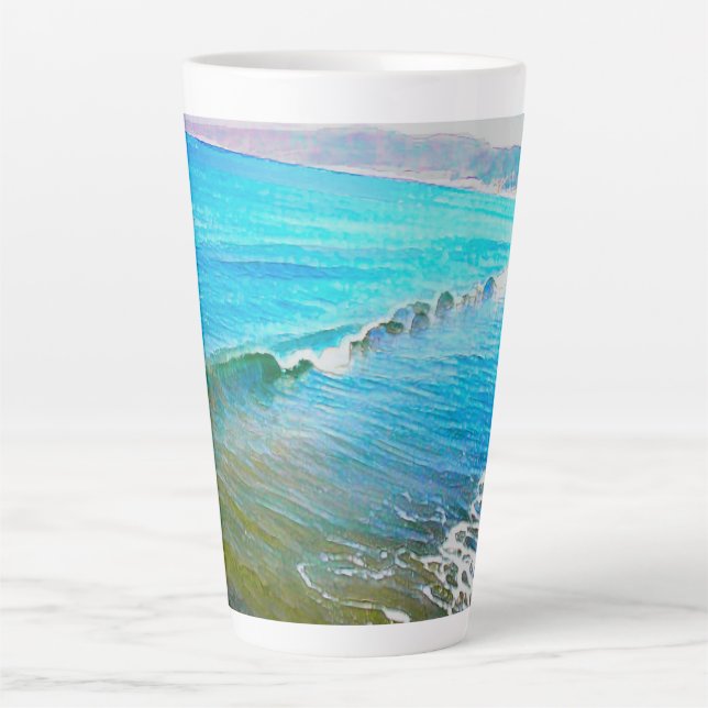 Caneca De Café Latte Ondas em Aquarela  (Frente)