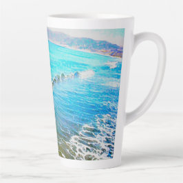 Caneca De Café Latte Ondas em Aquarela
