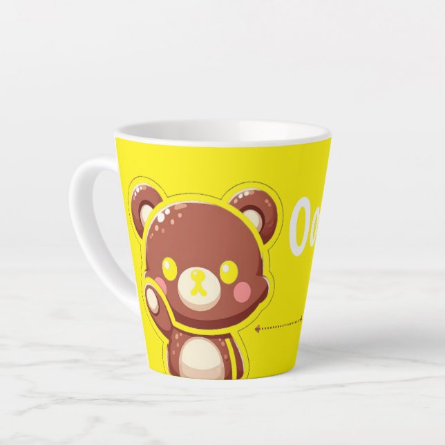 Caneca De Café Latte Oops! Cute Teddy Bear Mug – Fun Yellow Coffee Cup (Ângulo esquerdo)