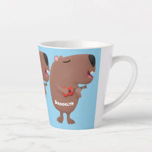 Caneca De Café Latte Óptica desenho animado de capybara ukulele