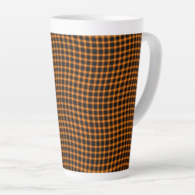 Caneca De Café Latte Orange Brown Plaid Checker Seamless Pattern (Ângulo direito)