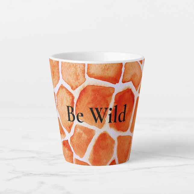 Caneca De Café Latte Orange Giraffe Animal Print (Frente)