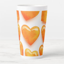 Caneca De Café Latte Orange Hearts Watercolor Digital Art