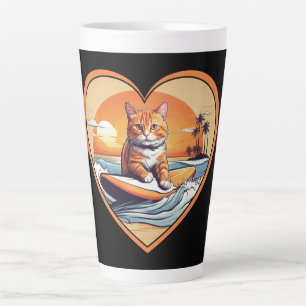 Caneca De Café Latte Orange Tabby Surfing Cat