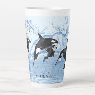 Caneca De Café Latte Orcas Incríveis de Preto e Branco