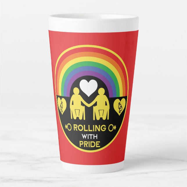 Caneca De Café Latte Orgulho de incapacidade da cadeira de rodas LGBTQ (Frente)
