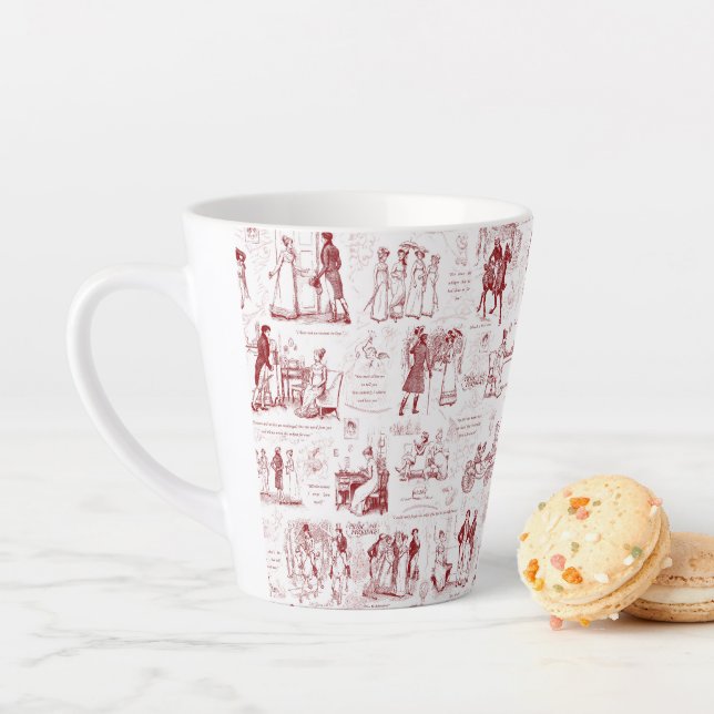 Caneca De Café Latte Orgulho e Preconceito de Cotações de Toile Vermelh (In Situ)