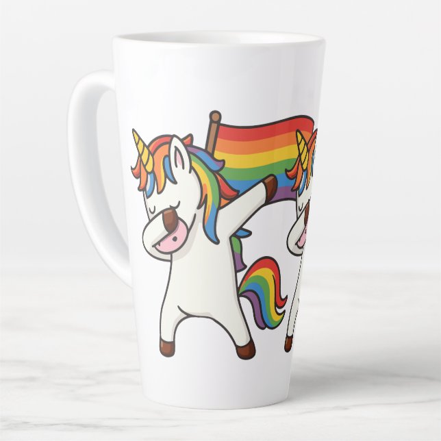 Caneca De Café Latte Orgulho gay Dabbing Unicorn with Flag (Ângulo esquerdo)