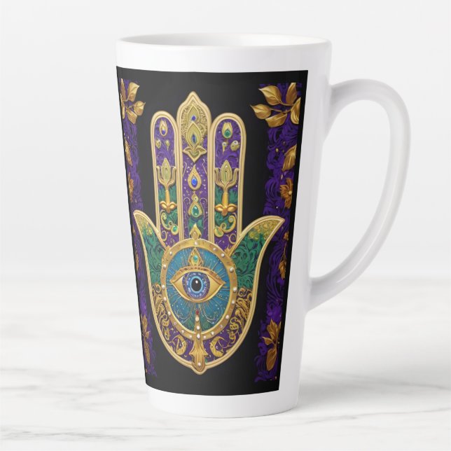 Caneca De Café Latte Ornamentado Dourado Terceiro Olho Hamsa (Direita)
