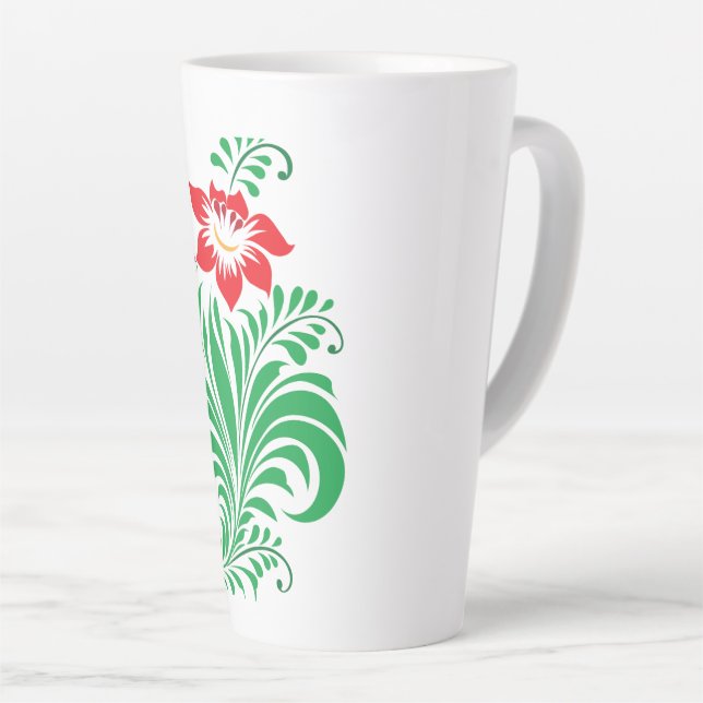 Caneca De Café Latte Ornamental Floral Flower Design – Elegant (Ângulo direito)
