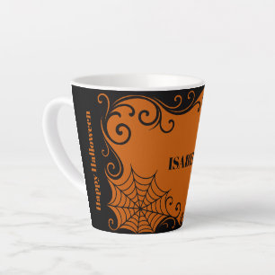 Caneca De Café Latte Ornamento de teia Laranja Negro halloween
