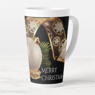 Caneca De Café Latte Ornamento, Fita Evergreen e Dourada