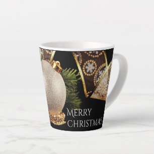Caneca De Café Latte Ornamento, Fita Verde e Dourada