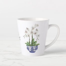 Caneca De Café Latte Orquídea Branca em Chinoiserie Bowl Cerâmica