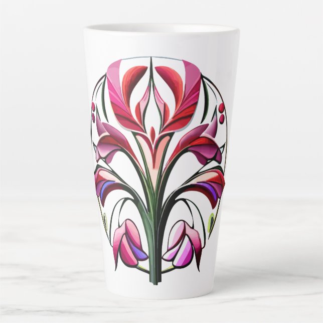 Caneca De Café Latte Orquídea Metálica: Uma Extravaganza Rosa e Amarela (Frente)