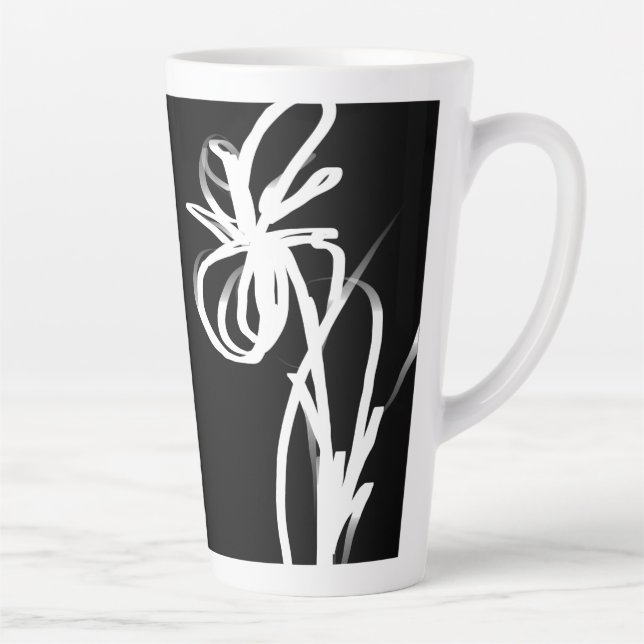 Caneca De Café Latte Orquídea Noir: Abstrato Preto e Branco (Direita)