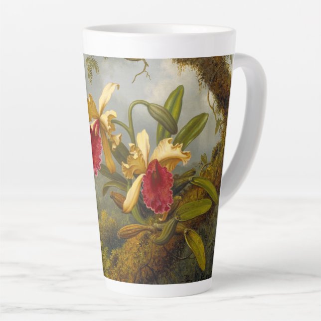 Caneca De Café Latte Orquídeas e Hummingbird Heade Latte Mug (Ângulo direito)