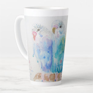 Caneca De Café Latte Ortografia Três Sentado Ramificação Aquarela Az