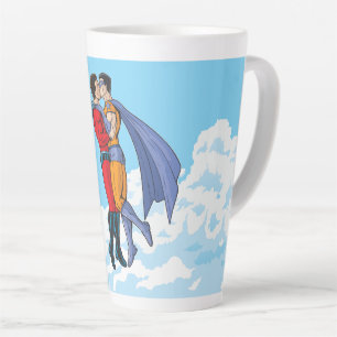Caneca De Café Latte Os dois super-heróis de Slipperyjoe beijando perso