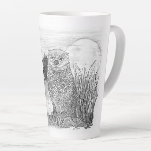 Caneca De Café Latte Otter por Lago (Ângulo direito)