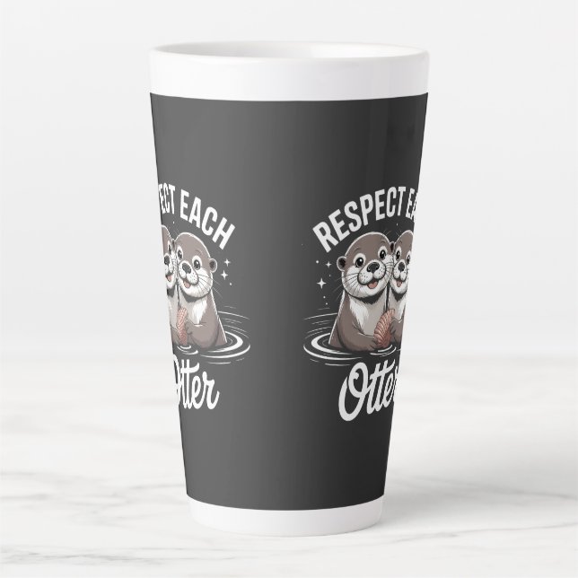 Caneca De Café Latte Otter Respect Each Other Funny (Frente)