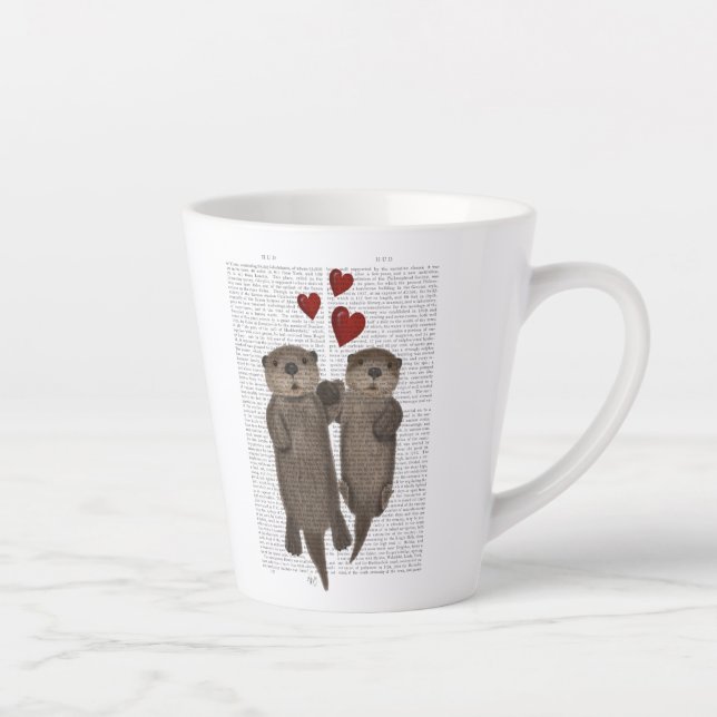 Caneca De Café Latte Otters Segurando Mãos (Direita)
