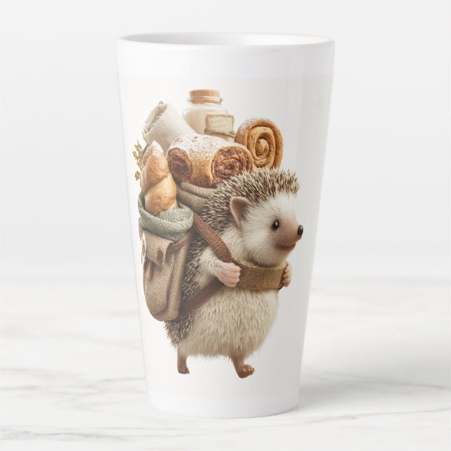 Caneca De Café Latte ouriço-cacheiro usando uma mochila cheia de pastel (Frente)