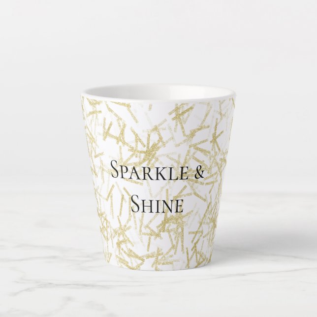Caneca De Café Latte Ouro Branco Glam Brilho Espelhado (Frente)