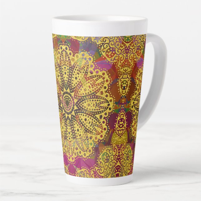 Caneca De Café Latte Ouro caleidocópico Mandala (Ângulo direito)