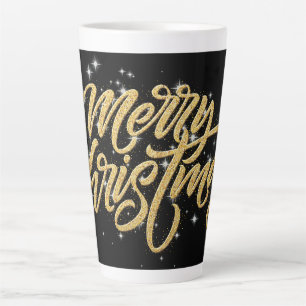 Caneca De Café Latte Ouro de Script Moderno - Feliz Natal Personalizado