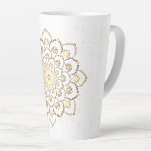 Caneca De Café Latte Ouro Elegante e Ponto Branco Mandala Latte Mug