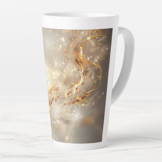 Caneca De Café Latte Ouro Musical Notes Digital Art (Ângulo direito)