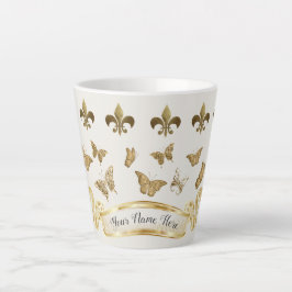 Caneca De Café Latte Ouro personalizado Fleur de Lis Butterfly Mug