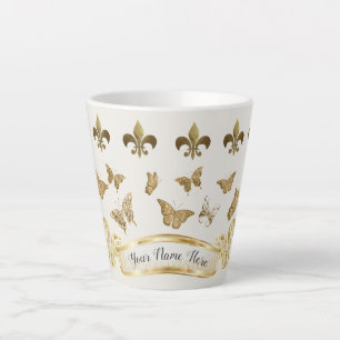 Caneca De Café Latte Ouro personalizado Fleur de Lis Butterfly Mug
