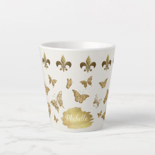 Caneca De Café Latte Ouro personalizado Fleur de Lis Butterfly Mug