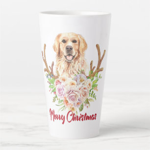 Caneca De Café Latte Ouro Retriever Floral Feliz Natal