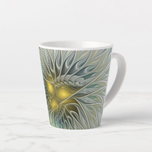 Caneca De Café Latte Ouro Silver Flower Fantasy Abstrato de Arte Fracta