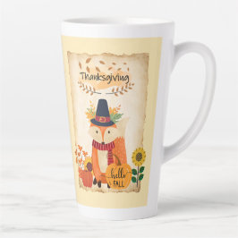 Caneca De Café Latte Outono Fox Ação de Graças Girassóis