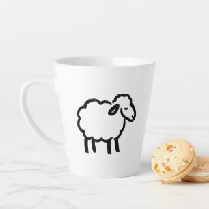 Caneca De Café Latte Ovelha de Linha Preta – Design de Tinta de Animal 