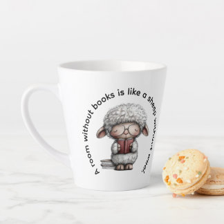 Caneca De Café Latte Ovelha Fofa e Caprichosa Lendo um Livro
